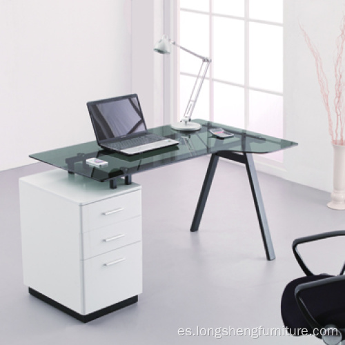 Escritorio de computadora Mesa de oficina de escritorio de vidrio con 3 cajones